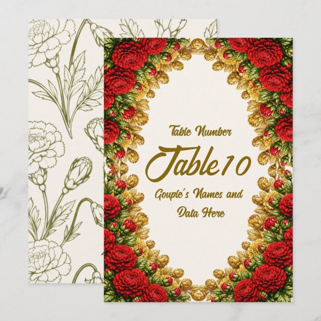 Ohio Red Carnation Bröllops Bord Nummer Kort (Fram/baksida)