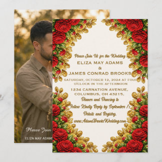 Ohio Red Carnation Vertical Photo Wedding Invitati Spara Datumet