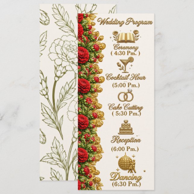 Ohio Red Carnation Wedding Program Card (Fram/baksida)