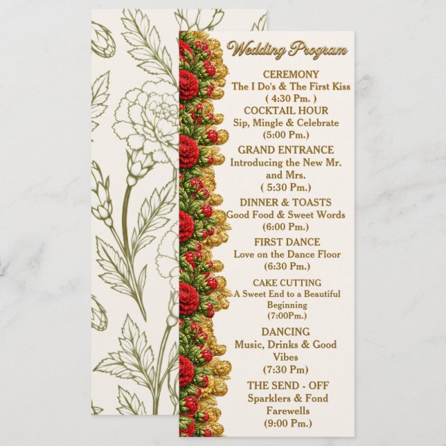 Ohio Red Carnation Wedding Program Card (Fram/baksida)