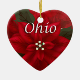 Ohio Red Poinsettia Heart Keepsak Ornament