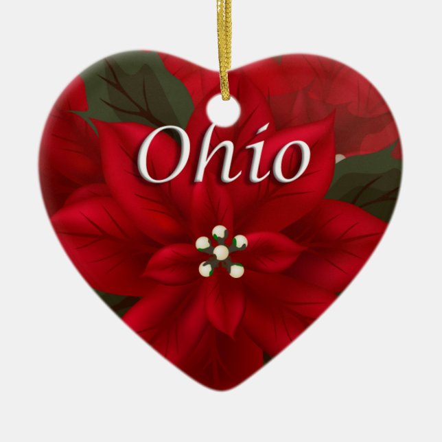 Ohio Red Poinsettia Heart Keepsak Ornament (Framsidan)