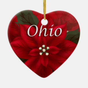 Ohio Red Poinsettia Heart Keepsaké Ornament