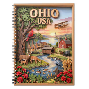 Ohio Resa 3D Skiktad Landskaps Vilda Djur Solnedgå Anteckningsbok