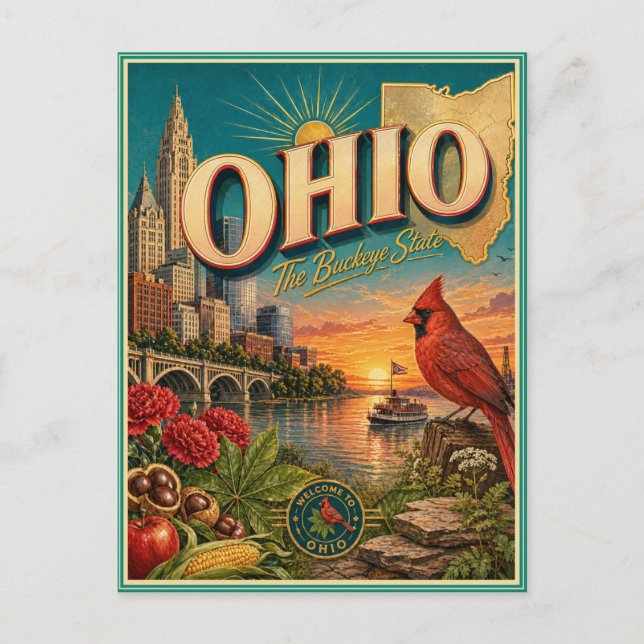 Ohio Retro Resa Souvenir Vykort (Framsida)