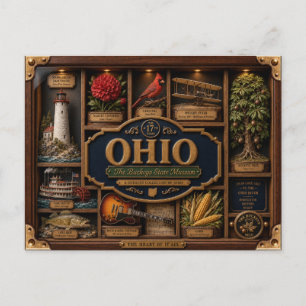Ohio Shadow Box 3D Figurin Delstat Vykort