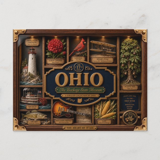 Ohio Shadow Box 3D Figurin Delstat Vykort (Framsida)
