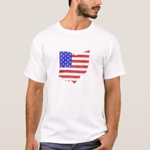 Ohio Shaped American Flagga Patriotic Ohioan Bucke Tee