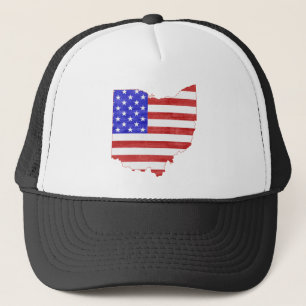 Ohio Shaped American Flagga Patriotic Ohioan Bucke Truckerkeps