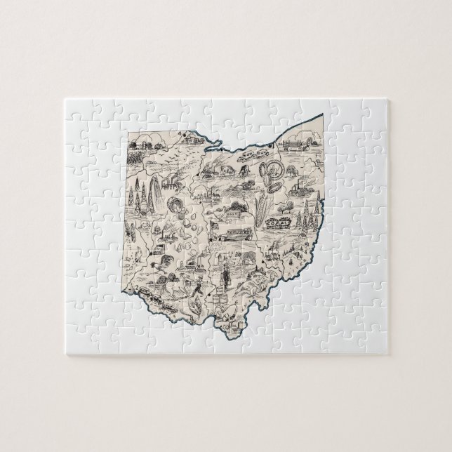 Ohio Shaped Buckeye-Vintagen Ohioan Bild Karta Pussel (Horisontell)