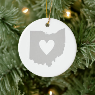 Ohio Shaped Grått Heart Buckeye Kärlek Grått Oh Julgransprydnad Keramik