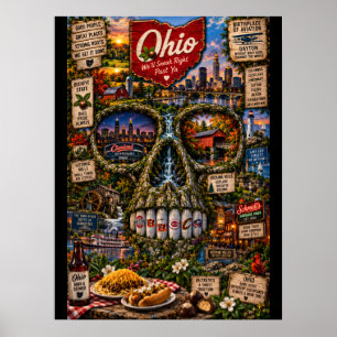 Ohio Skull Art Print State of Mind Poster