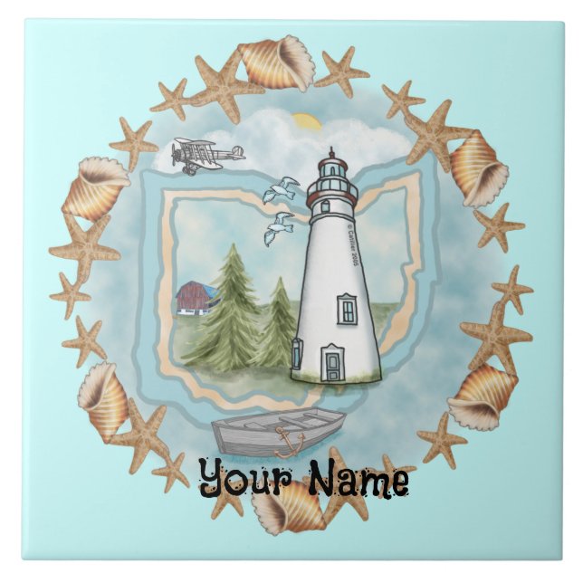 Ohio Snäckas Lighthouse Tile Kakelplatta (Framsidan)