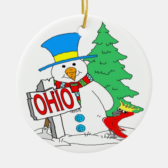 Ohio Snögubbe Kardinal Julgransprydnad Keramik (Framsidan)