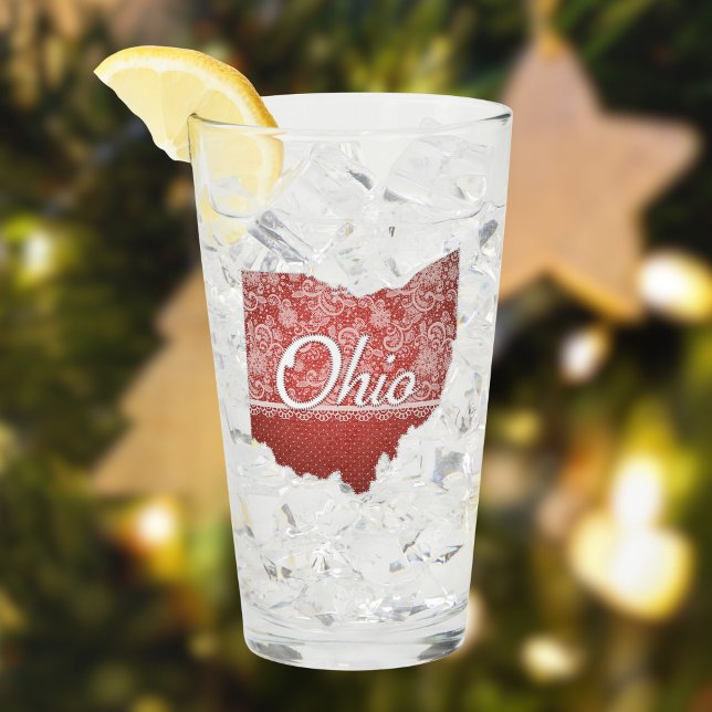 Ohio Souvenir Glass Red Polka Dot State Karta Glaskopp (The feminine Ohio drinking glass is perfect for game day, the holiday, or any other day this year.)