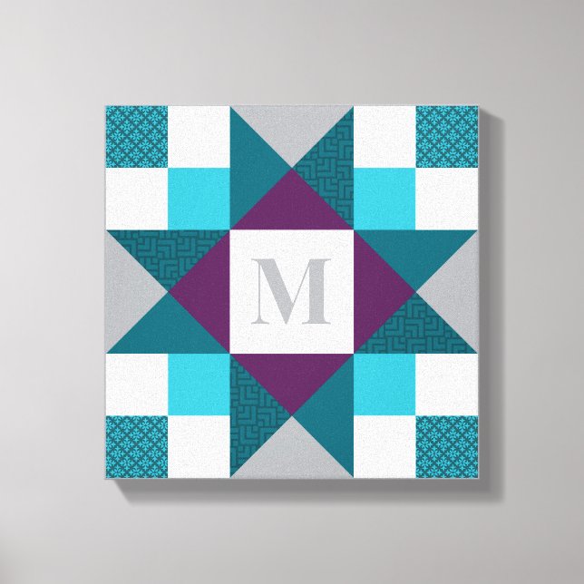Ohio Star Quilt Block i Teal, Grått, Lila, vit Canvastryck (Framsida)