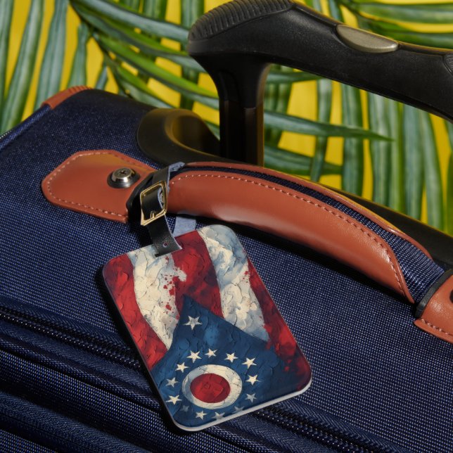 Ohio State Flag Design | Buckeye State Pride Gift  Bagagebricka (Framsida Insitu 1)