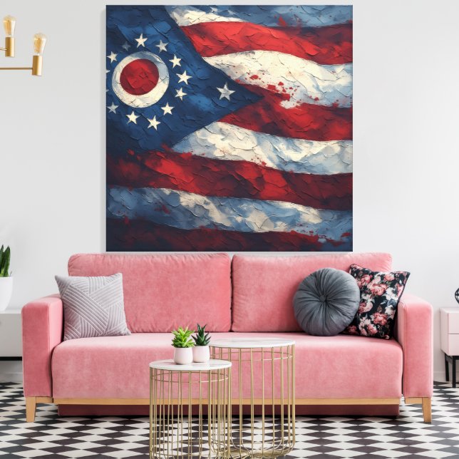 Ohio State Flag Design | Buckeye State Pride Gift  Canvastryck (Insitu (Vardagsrum))
