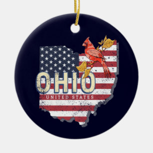 Ohio State United Stater Retro Karta Vintage USA Julgransprydnad Keramik