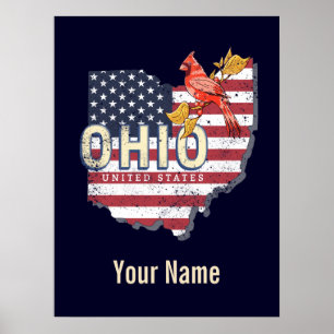 Ohio State United Stater Retro Karta Vintage USA Poster