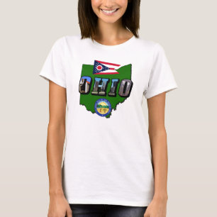 Ohio-staten Karta, Bild Text, Flagga och förseglin Tee