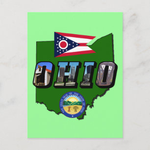 Ohio-staten Karta, Bild Text, Flagga och förseglin Vykort