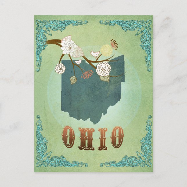 Ohio-staten Karta - Grönten Vykort (Framsida)