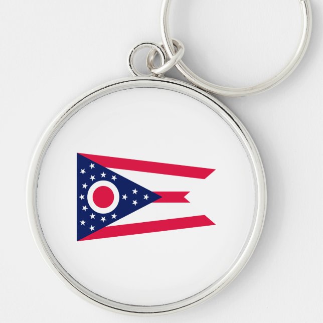 Ohio Statlig flagga Design Rund Silverfärgad Nyckelring (Framsidan)