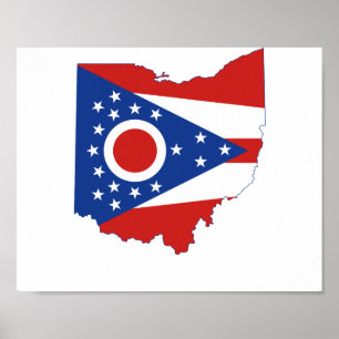 Ohio statlig flagga och karta poster