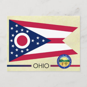 Ohio Statlig flagga och Seal Vykort