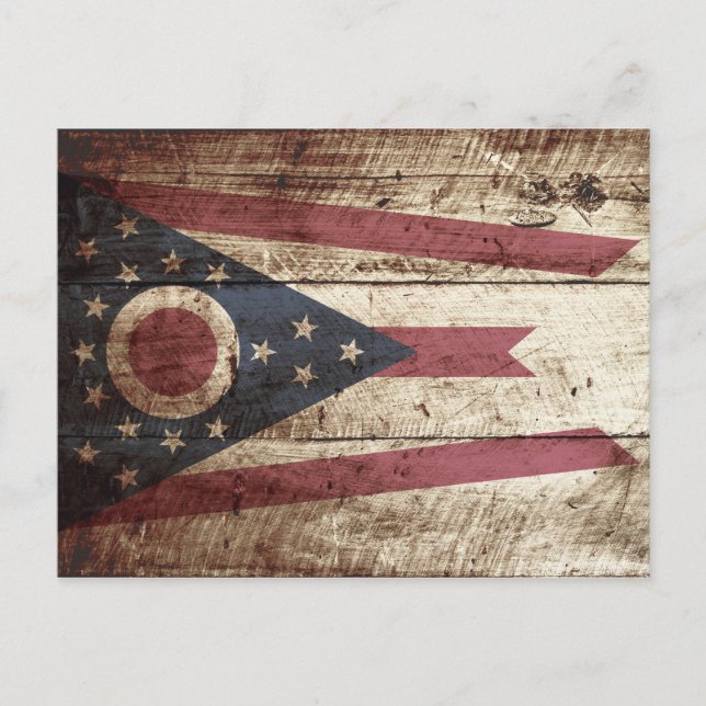 Ohio Statlig flagga på gammal trägrain Vykort (Framsida)