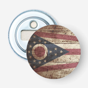 Ohio statlig flagga på gammalt Wood korn Flasköppnare