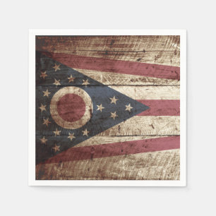 Ohio statlig flagga på gammalt Wood korn Pappersservett