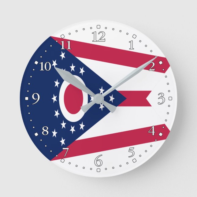 Ohio Statlig flagga Round Clock Rund Klocka (Framsida)