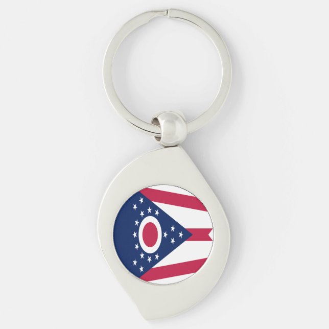 Ohio statsflagga swirl silverfärgad nyckelring (Framsidan)