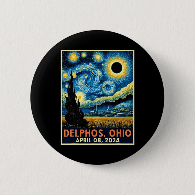 Ohio Total Solar Eclipse 2024 Starry Night Van Gog Knapp (Framsida)