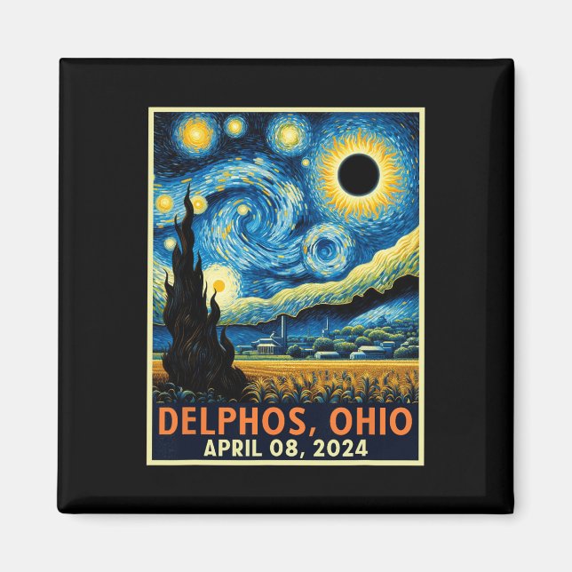 Ohio Total Solar Eclipse 2024 Starry Night Van Gog Magnet (Framsidan)