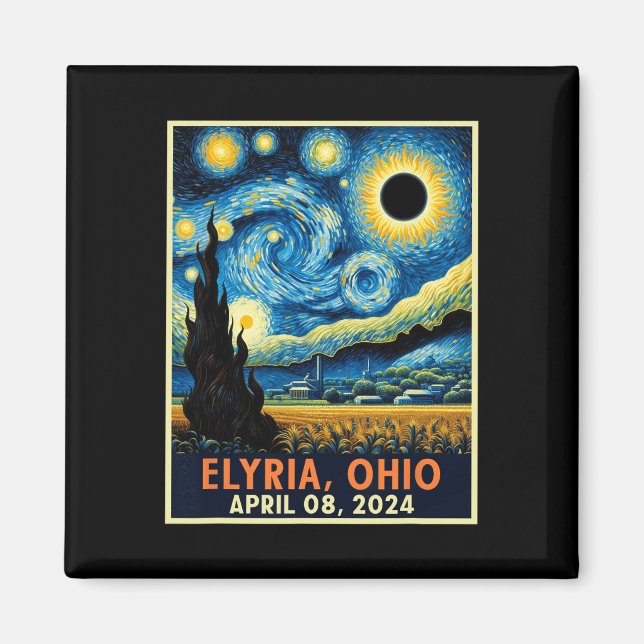 Ohio Total Solar Eclipse 2024 Starry Night Van Gog Magnet (Framsidan)