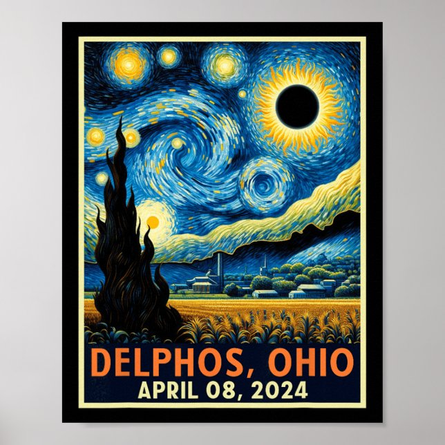 Ohio Total Solar Eclipse 2024 Starry Night Van Gog Poster (Framsidan)