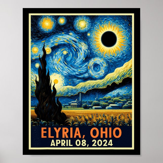 Ohio Total Solar Eclipse 2024 Starry Night Van Gog Poster (Framsidan)