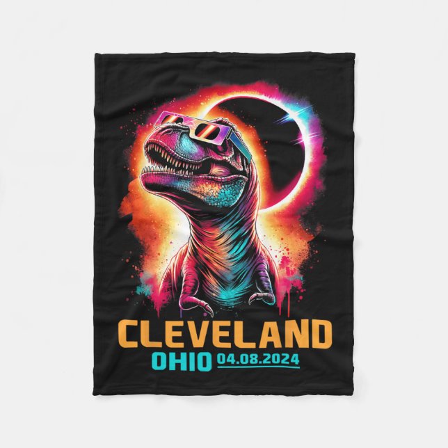 Ohio Total Solar Eclipse 2024 T Rex Dinosaur Fleecefilt (Framsidan)