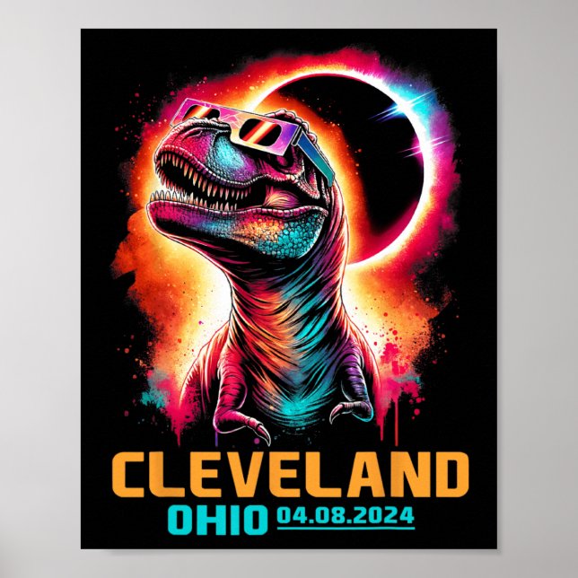 Ohio Total Solar Eclipse 2024 T Rex Dinosaur Poster (Framsidan)