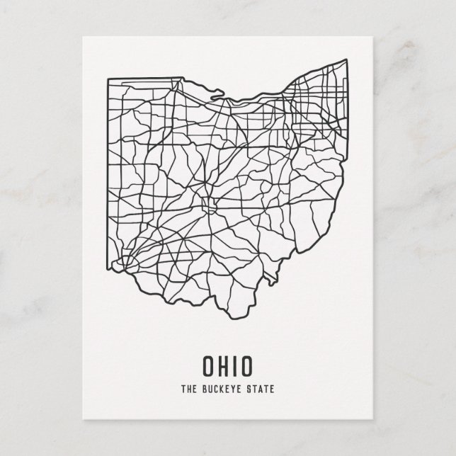 Ohio US-delstatskarta - Buckeye State-karta Vykort (Framsida)