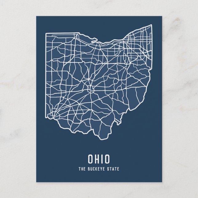 Ohio US-delstatskarta - Buckeye State-karta Vykort (Framsida)