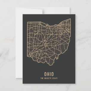 Ohio US-delstatskarta - Buckeye State-karta Vykort