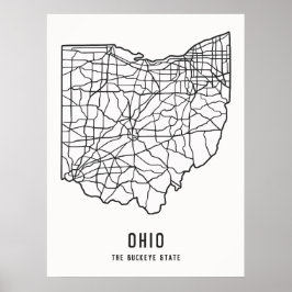 Ohio US State road karta - Buckeye State karta Poster