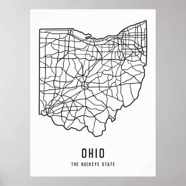 Ohio US State road karta - Buckeye State karta Poster (Framsidan)