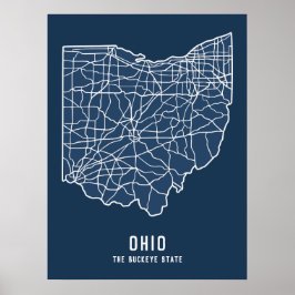 Ohio US State road karta - Buckeye State karta Poster