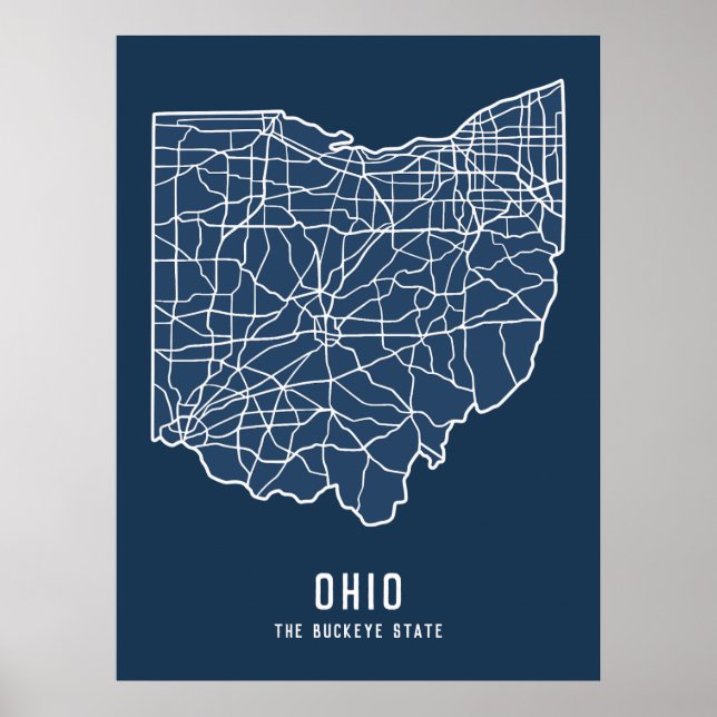 Ohio US State road karta - Buckeye State karta Poster (Framsidan)