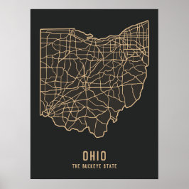 Ohio US State road karta - Buckeye State karta Poster